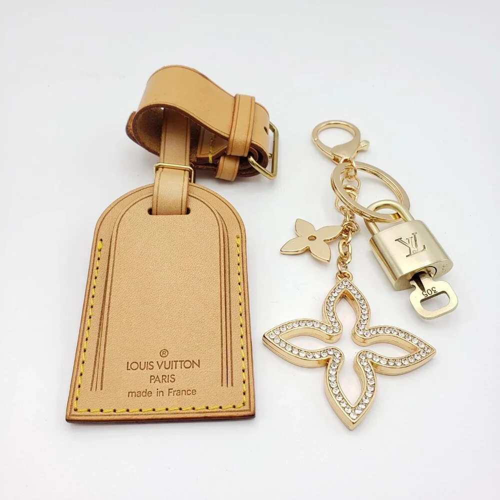 Authentic Louis Vuitton Luggage Nametag and Gold Padlock with Unbranded Keycharm